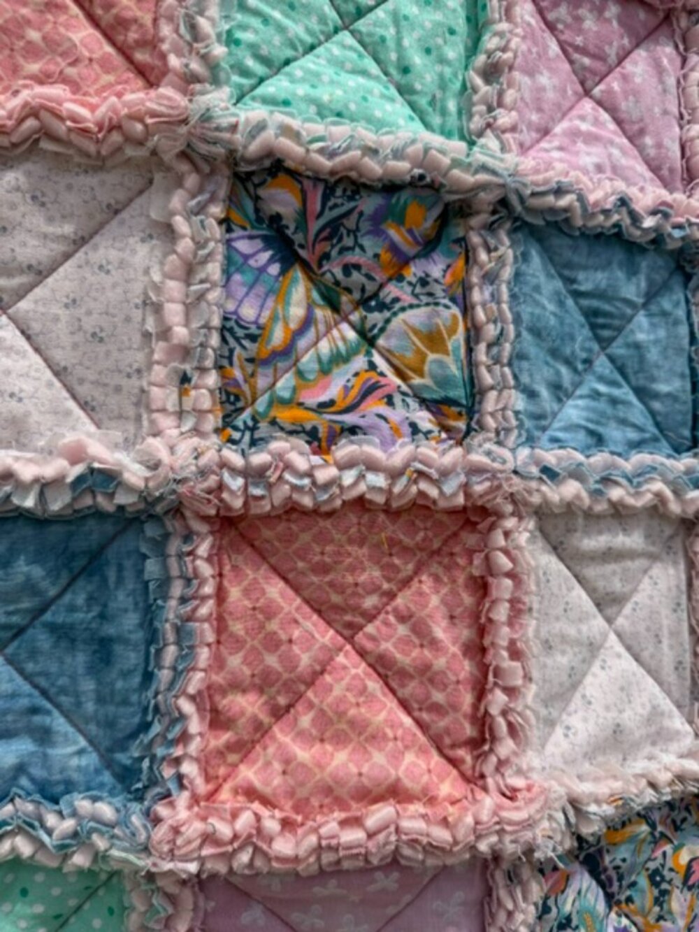 Homemade Small Multicolored Rag Quilt/Baby Blanket - Picture 5 of 12